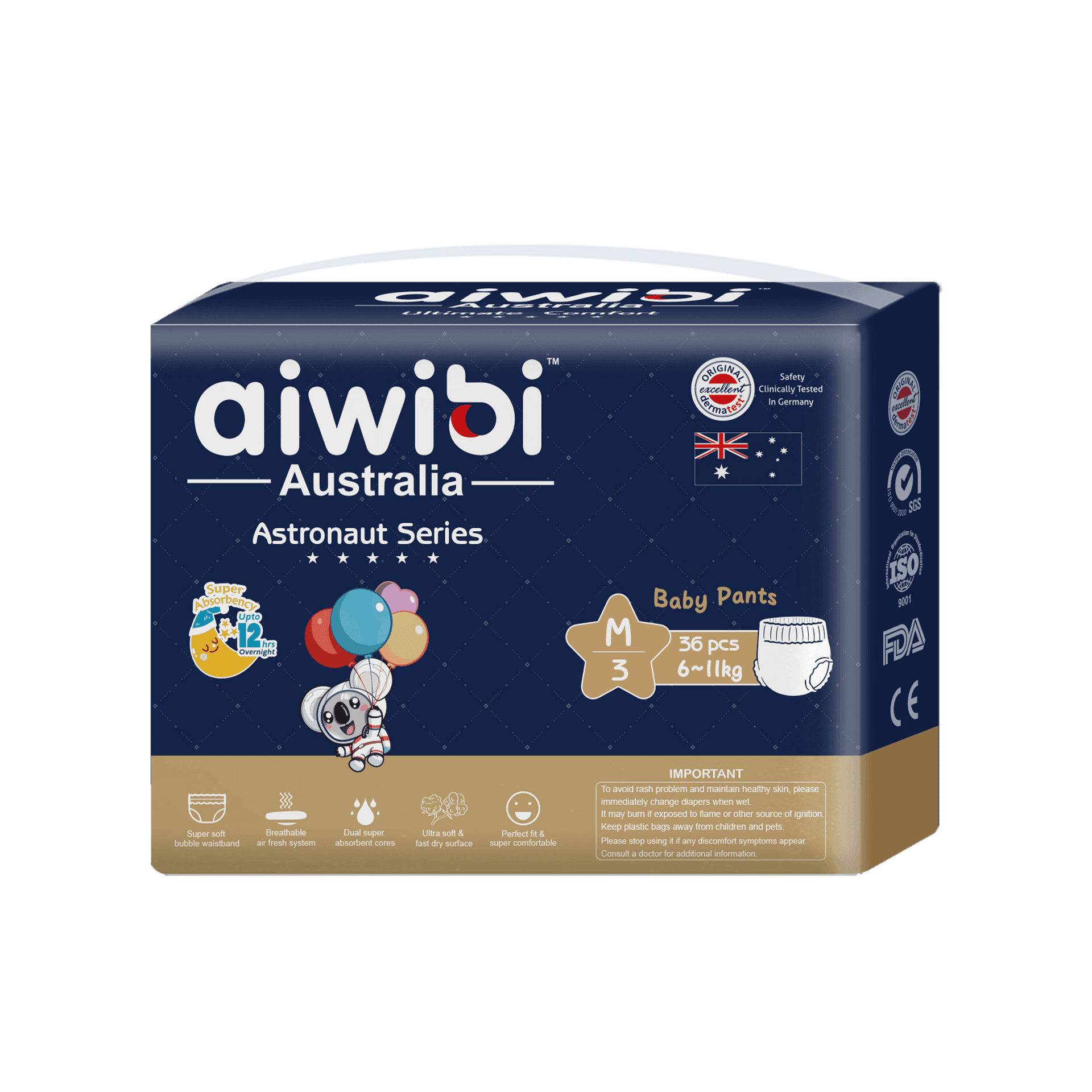 Aiwibi Diaper| Pant style | M-36 | Astronaut Series | (6- 11 kg)
