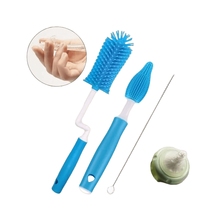3‑Piece Silicone Bottle & Straw Cleaning Brush Set – 360° Cup Scrubber