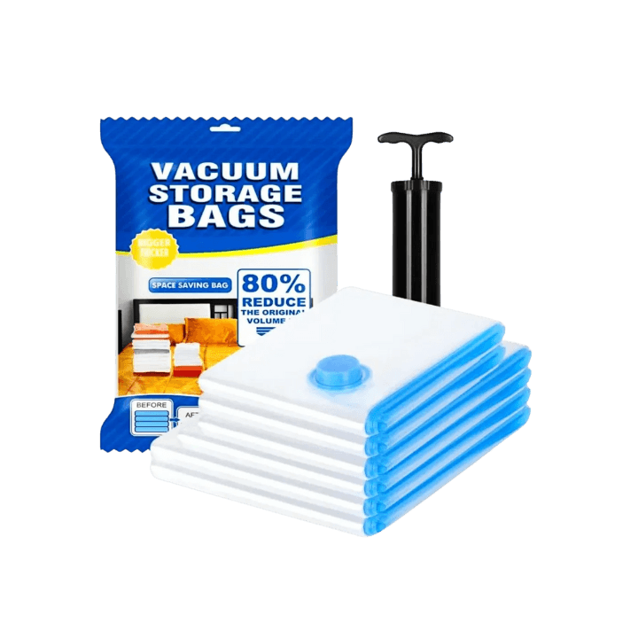 Pack of 5 Reusable Vacuum Storage Space Saver Bags with Travel Hand Pump for Clothes