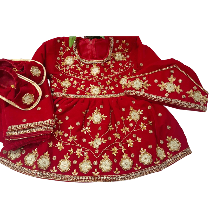 Baby Girl Rice Feeding (Pasni) Red Dress Set – Traditional Rice Ceremony Outfit with Headpiece & Shoes
