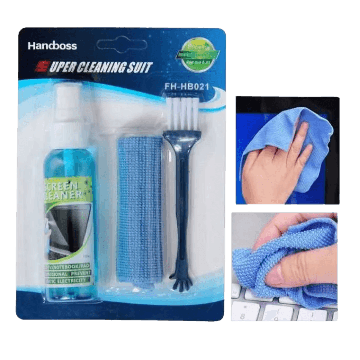 3-in-1 Screen Cleaning Kit – Microfiber Cloth, Dust Brush & Safe Cleaning Solution