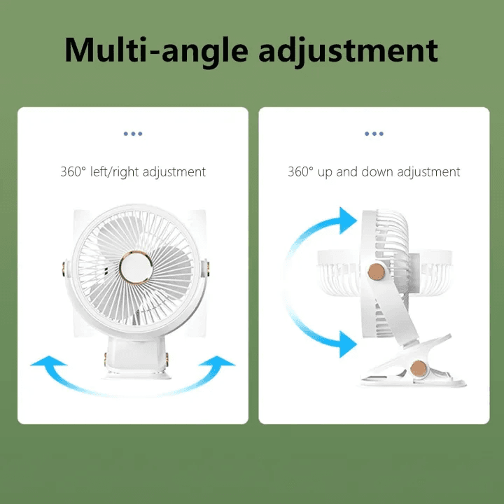 USB & Battery Powered Clip-On Fan with Adjustable Night Light for Home and Office