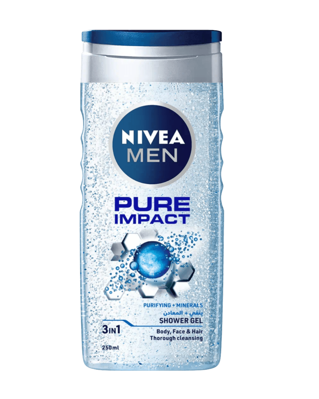 Nivea Men Pure Impact Shower Gel with Purifying Minerals, 3-in-1 for Body, Face & Hair (250 ml)