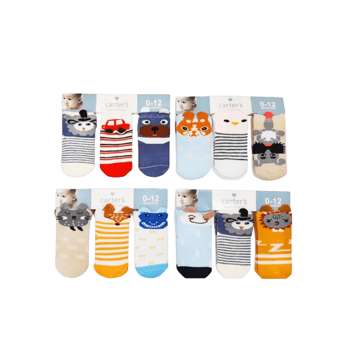 3‑Pair Carter’s Baby Anti‑Slip Socks – Newborn to 12 Months