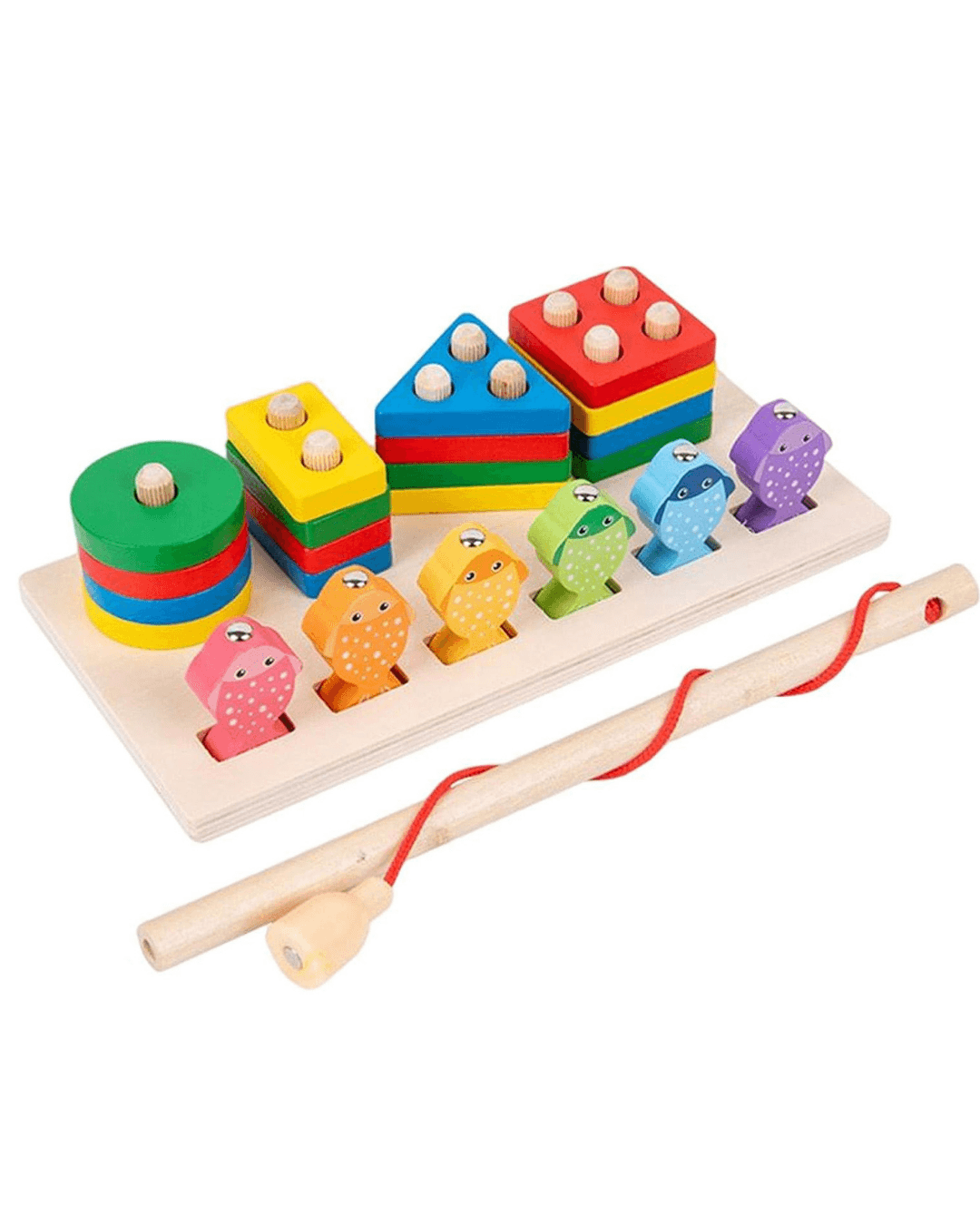 1 Set Montessori Magnetic Fishing & Shape Matching Board - Wooden Puzzle, Stacking Blocks, Math Counting Toys for Preschool Learning & Development