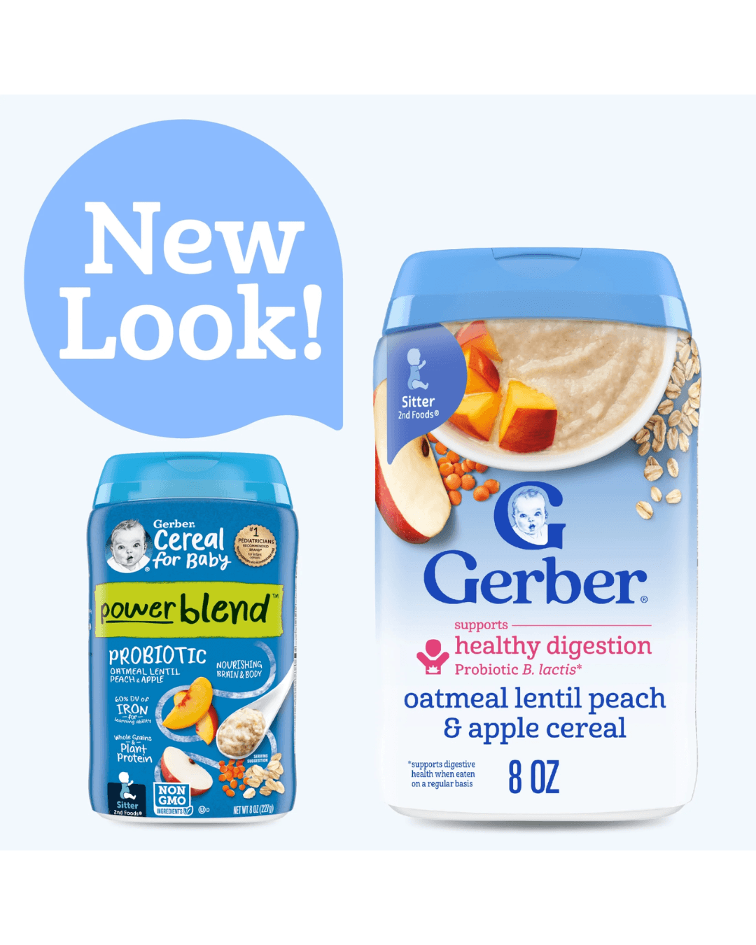 Gerber, Powerblend, Probiotic Oatmeal Lentil Peach & Apple, 2nd Food