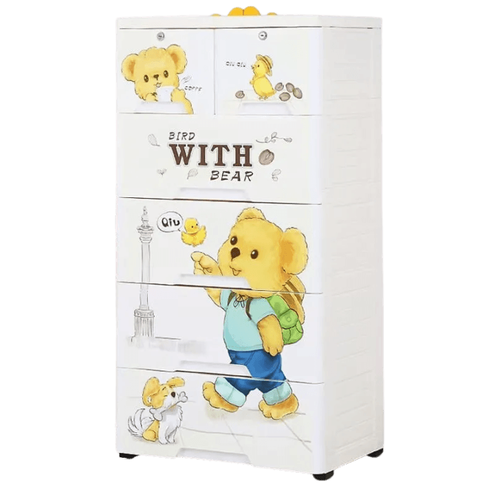 Cartoon Printed Plastic Drawer Storage Cabinet for Kids – Multilayer Organizer for Toys & Clothes