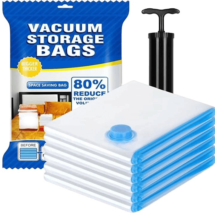 Reusable Vacuum Storage Bags – Space-Saving Zip Lock Bags (Pack of 5 with Free Pump)