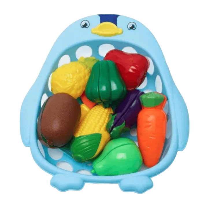 Kids Pretend Vegetable Cutting Set with Basket – Play Food Cutting Toy for Educational Role Play