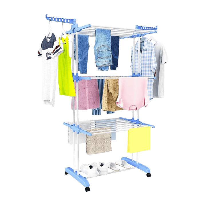 Heavy-Duty Stainless Steel Double‑Pole Foldable Cloth Drying Rack – Rust-Resistant & Adjustable