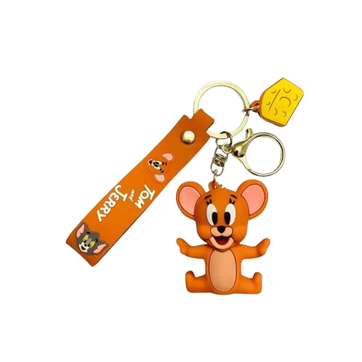 Jerry 3D Cartoon Keychain – Cute Silicone Jerry Mouse Strap with Durable Metal Hook