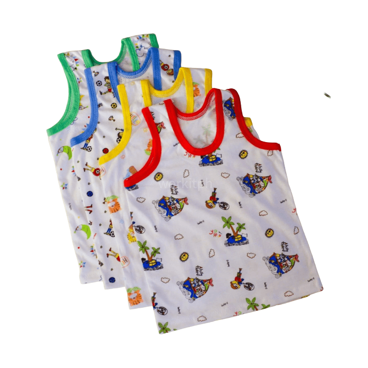 Baby Cartoon‑Print Cotton Innerwear Set (Sando Baniyan) – 5 Pieces