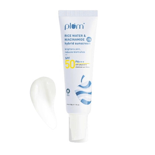 Plum 2% Niacinamide & Rice Water SPF 50 PA+++ Hybrid Sunscreen | 50gm