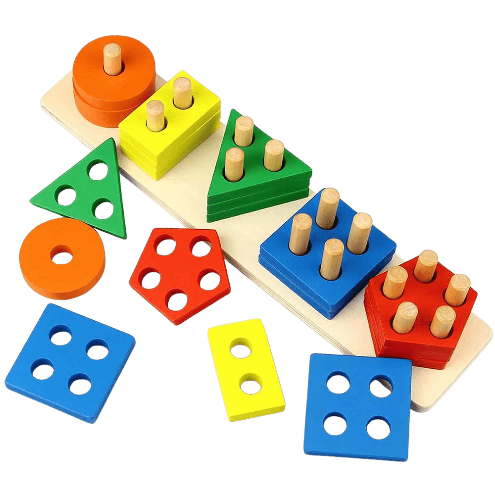 Wooden Montessori Educational Colorful Geometric 5 Shapes Sets | Sorting Board Stack Building Puzzle |Toy For Kids