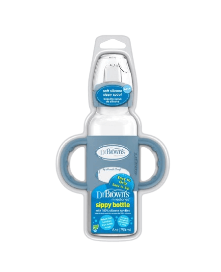 Dr Brown's 8 oz/250 mL Narrow Sippy Spout Bottle w/ Silicone Handles, Lt Blue, 1-Pack (6m+)
